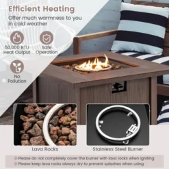 Tangkula 32" Propane Fire Pit Table 50,000 BTU Outdoor Propane Gas Fire Table With Wood-like Tabletop Lid And Lava Rocks With PVC Cover -Tangkula GUEST 6274f78b 79a8 43ed baf5 7bc8bb1a40b4