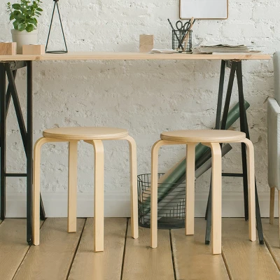 Tangkula 4-set Stacking Stool Birch Natural Wood 18" Round Dining Chair Backless 4 Tangkula 4-set Stacking Stool Birch Natural Wood 18" Round Dining Chair Backless - Image 2