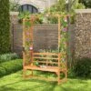 Tangkula Patio Arbor Garden Archway W/ Pergola Bench & Side Trellises For Climbing Plants Vines Grapes 2-Seat Wooden Outdoor Bench Backyard Decoration