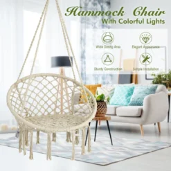 Tangkula Hammock Chair Macrame Swing, Patio Hanging Hammock Chair W/ LED Lights, Hanging Cotton Rope Hammock Swing Chair -Tangkula GUEST 633d6d8a 563d 493c 9e4c b3506bc6977c