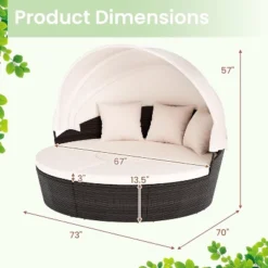 Tangkula Patio Round Daybed With Retractable Canopy PE Rattan Cushioned Sectional Seating With Center Table Couch & Throw Pillows Outdoor Sunbed -Tangkula GUEST 635d8eba f524 4e88 8d7b c59e2784fefe