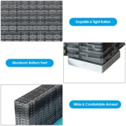 Tangkula 3PCS Rattan Patio Conversation Furniture Set Outdoor Yard W/ Turquoise Cushion -Tangkula GUEST 636b5463 86b6 47bf a7cf 931d9e28703f