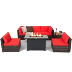 Tangkula 7PCS Patio Rattan Furniture Set Fire Pit Table Cover Cushion -Tangkula GUEST 63c63f4c 3071 4fbe afbd d456df0283d7