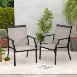 Tangkula Patio Chairs Set Of 4 Dining Chairs W/ Curved Backrest Long Armrest Breathable Fabric -Tangkula GUEST 63d19865 928c 42d5 8679 e8c452de9ec0
