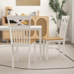 Tangkula Farmhouse Dining Chair Set Of 4 Wooden Kitchen Chair W/ Rubber Wood Frame -Tangkula GUEST 63d959ac 49a0 4e79 bc53 262094a62ba9