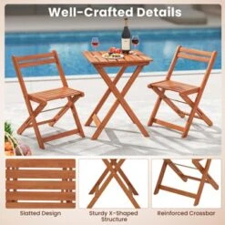 Tangkula 3 PCS Outdoor Wood Bistro Set W/ 2 Folding Chairs & Dining Table For Backyard -Tangkula GUEST 641bb292 0a7e 4d52 bff2 69b6683c4bb9