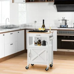 Tangkula Small Kitchen Island On Wheels Mobile Trolley Cart Barn Door Drawer Hooks -Tangkula GUEST 6444cd0b 3a5f 47cd a1a8 2b5fef5afb46