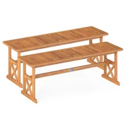 Tangkula 2 PCS 51 Inches Acacia Wood Outdoor Bench W/ Slatted Seat & X-Shaped Frame -Tangkula GUEST 6468ebd3 136c 4d54 945c 06521ac847f1