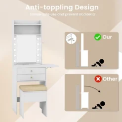 Tangkula Vanity Desk Set W/ Mirror And Lights 3-Color Lighted Mirror Cushioned Stool White -Tangkula GUEST 648ae694 2b97 4897 b68e 906febcf5a18