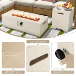 Tangkula Patio Terrazzo Fire Pit Table 50,000 BTU W/ Hideaway Propane Tank Table & Cover -Tangkula GUEST 64922c52 cdd4 4ce6 ae5b dbee646de7ca