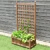 Tangkula Set Of 2 Wooden Plant Box Flower Plant Growing Box Holder With Trellis