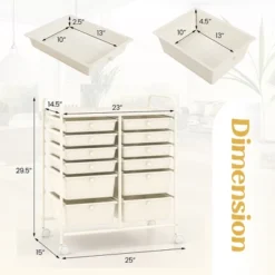 Tangkula 12-Drawer Rolling Storage Cart Multipurpose Organizer Cart With 2 Sizes Plastic Drawers Mobile Utility Cart With Lockable Casters White 18 Tangkula 12-Drawer Rolling Storage Cart Multipurpose Organizer Cart With 2 Sizes Plastic Drawers Mobile Utility Cart With Lockable Casters White -Tangkula GUEST 64f68fee 4fd1 446f a230 a316b0765671