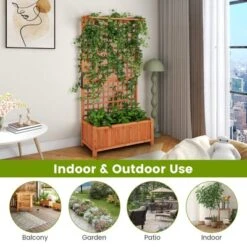 Tangkula Raised Garden Bed With Trellis Indoor & Outdoor Plant Container With Hanging Roof Drainage Holes For Climbing Vines Flowers -Tangkula GUEST 651d633c 7da4 4fdf a107 2593d29164f7
