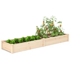 Tangkula Wooden Raised Garden Bed W/ 2 Planter Boxes Divider Open-Ended Base For Flower -Tangkula GUEST 65273870 2476 44a6 a5df 2065efd8c228
