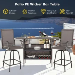 Tangkula Outdoor Garden Patio Rattan Wicker Dining Table Bar Table Shelves Furniture -Tangkula GUEST 6527d83c 2828 492d ae39 ae4efd372a63