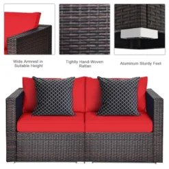 Tangkula 4PCS Rattan Corner Sofa Set Patio Outdoor Furniture Set W/ Red Cushions -Tangkula GUEST 652eae29 6b83 4d42 8a19 c9f6b458c7fb