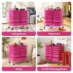 Tangkula Craft Organizers And Storage Cart - Rolling Cart With 12 Drawers Wheels Mobile Rolling Utility Cart Hot Pink -Tangkula GUEST 6564566d 10f4 43ed a869 272011aa2ae8