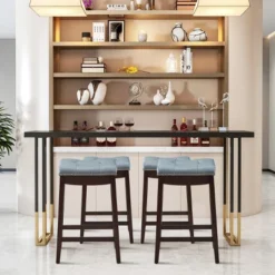 Tangkula 4 PCS Saddle Bar Stools Backless Nailhead Counter Stool With Grey Cushions White/Coffee