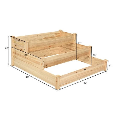 Tangkula 3 Tier Wooden Raised Garden Bed Planting Box Growing Flower Vegetables Outdoor 7 Tangkula 3 Tier Wooden Raised Garden Bed Planting Box Growing Flower Vegetables Outdoor - Image 5