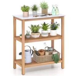 Tangkula 3-Tier Patio Garden Potting Bench Table W/ Acacia Wood 2 Slatted Shelves -Tangkula GUEST 65ca6ce9 13a6 4578 841a 3ff80f37c3bb