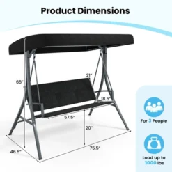 Tangkula 3-Person Porch Swing W/ Stand W/ Rattan Seat Back Metal Frame Adjustable Shade -Tangkula GUEST 6633be56 6b19 48c2 a346 dd305de7b429