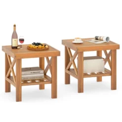 Tangkula 2PCS Outdoor Side Table Acacia Wood Adirondack Table W/ Storage Shelf Natural -Tangkula GUEST 6668ec71 c985 4a13 b7a5 9cc2fc920e57
