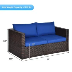 Tangkula 2PCS Rattan Corner Sofa Set Patio Outdoor Furniture Set W/ 4 Navy Cushions -Tangkula GUEST 6668f807 2df4 482b 84e5 9779939fa33b