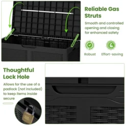 Tangkula 103 Gallon Resin Outdoor Storage Box Waterproof Deck Box W/ Lockable Lid & Wheels Brown/Black/Grey -Tangkula GUEST 666eefad 2e9c 41d2 9b2b 1224dde6eef2