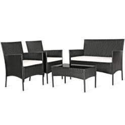 Tangkula Rattan Patio Conversation Set Cushioned Sofa With Coffee Table -Tangkula GUEST 66f35bdc bc2c 44bc 8a0f 31fdf7eac0c9