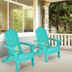 Tangkula 2PCS Folding Adirondack Chair Outdoor Adirondack Chair Weather Resistant Lounger For Backyard Porch Poolside Turquoise/Grey/White/Black
