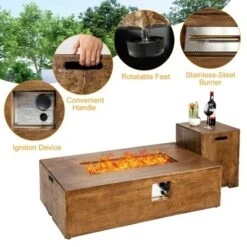 Tangkula 2-Piece 48” Propane Fire Pit Table Rectangular 50,000 BTU W/20 Gallon Tank Side Table For Courtyard Balcony Garden -Tangkula GUEST 67200c59 8527 4344 adf6 5169ff6aa10e
