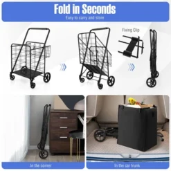 Tangkula Folding Shopping Cart Jumbo Upgraded Utility Grocery Cart W/ Waterproof Liner -Tangkula GUEST 67236822 0ad8 43a6 a57f 1dc93b71a25d