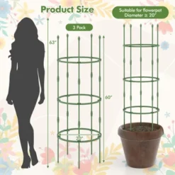 Tangkula 3-Pack Garden Tomato Trellis 60" Plant Support Cage W/ Adjustable Size For Plants -Tangkula GUEST 67746ce4 be02 45a0 87c6 d79d6103fb78
