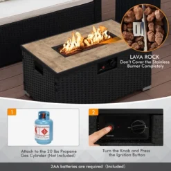 Tangkula 32"x 20" Propane Rattan Fire Pit Table Set W/ Side Table Tank & Cover 40,000 BTU -Tangkula GUEST 679bbf57 c983 4bb3 aa5e b442e6ce809c