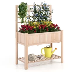 Tangkula Raised Garden Bed With Trellis 48x23x63 Inch Elevated Planter Box With Bed Liner Bottom Storage Shelf -Tangkula GUEST 67dfe26a 2f9c 4c43 b854 cb9838bd1543