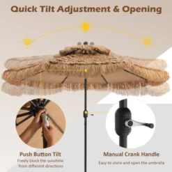Tangkula 9 Ft Outdoor Tiki Umbrella Double-Roof Hawaii Style Umbrella W/ Tilt Mechanism & Hand Crank 9-Tier Endothermic Straw 8 Sturdy Steel Ribs -Tangkula GUEST 680f3362 4da4 47f1 9796 ababc3cedf29