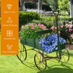 Tangkula Wooden Garden Flower Planter Wagon Wheel Plant Bed Decorative Garden Planter For Backyard Garden -Tangkula GUEST 6846d332 e928 45ee bf38 ef421f9d3aa2