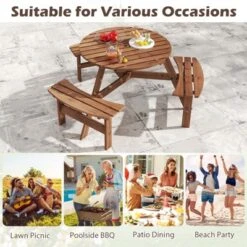Tangkula 6-Person Round Picnic Table Set W/ 3 Built-in Benches 2" Umbrella Hole -Tangkula GUEST 68591839 a8ef 4fc4 b925 ab4aaf608029