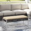 Tangkula 43 Inch Patio Rectangle Ottoman W/ Metal Legs & Seat Cushion