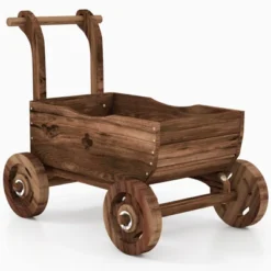 Tangkula Wooden Wagon Planter Box Decorative Garden Planter W/ Wheels Handle Drain Hole Rustic Wooden Flower Planter -Tangkula GUEST 691e77ec 0142 43d9 8443 2e2f864e50b7