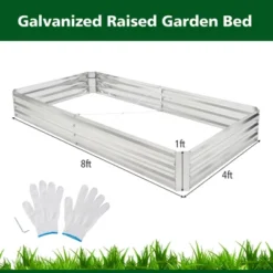 Tangkula 2PCS Galvanized Raised Garden Bed Elevated Rectangle Plant Box 8 X 4 X 1FT -Tangkula GUEST 69417b24 e88f 4ed6 914a b4bdbe7e1eaa