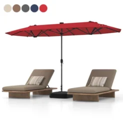 Tangkula 13 FT Patio Umbrella Double-Sided Market Umbrella With 36 Solar-Powered LED Lights Cross Base Included Beige/Grey/Navy/Red/Tan -Tangkula GUEST 6995e595 51c3 40d8 8a15 2b96d1dab881