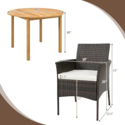 Tangkula 5 PCS Patio Dining Set Round Acacia Wood Table 4 Cushioned Wicker Armchairs -Tangkula GUEST 699cbd73 5096 499e 8469 6ebe0078d202