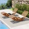 Tangkula 2PCS Outdoor Chaise Lounge Acacia Wood Rocking Sun Lounger With Slatted Backrest And Seat Wooden Rocker Lounge Chair