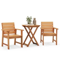Tangkula 3PCS Outdoor Wood Bistro Set W/ 2 Hardwood Chairs & Folding Bistro Table Slatted Seat & Tabletop Patio -Tangkula GUEST 69f3de70 7c5b 4ecf aa15 9b357bf99ccc