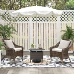 Tangkula Outdoor Wicker Table Rattan Coffee Table W/ Umbrella Insert Hole PE Tabletop & Sturdy Metal Frame -Tangkula GUEST 6a0411ae 3730 4fee 8389 c2d338665f38
