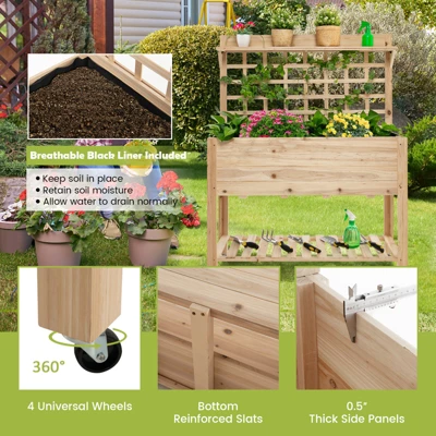 Tangkula Raised Garden Bed With Trellis 41.5x16x54 Inch Mobile Elevated Planter Box With Wheels Bed Liner Top/Bottom Storage Shelves 11 Tangkula Raised Garden Bed With Trellis 41.5x16x54 Inch Mobile Elevated Planter Box With Wheels Bed Liner Top/Bottom Storage Shelves - Image 9
