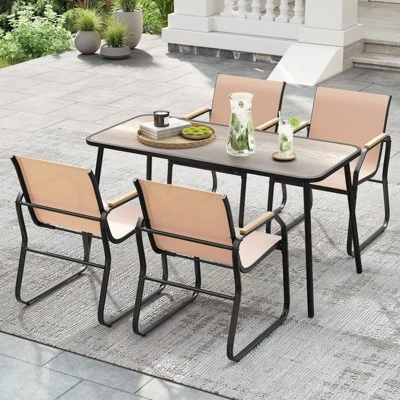 Tangkula 5 PCS Patio Dining Set W/ Wood-like Armrests & Metal Frame For Garden Yard 5 Tangkula 5 PCS Patio Dining Set W/ Wood-like Armrests & Metal Frame For Garden Yard - Image 3