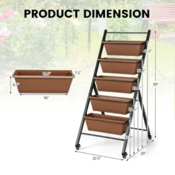 Tangkula 5-Layer Vertical Raised Garden Bed With Wheels Drainage Holes Freestanding Planter With Container Boxes Brown -Tangkula GUEST 6a3635e2 e3e3 4e5e 9806 1cde0d23bb9c