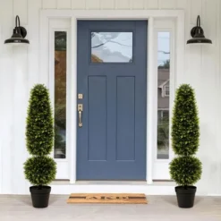 Tangkula 2 PCS 47.5" Artificial Boxwood Topiary Tree W/ Natural Vines PE Leaves & Flowerpot